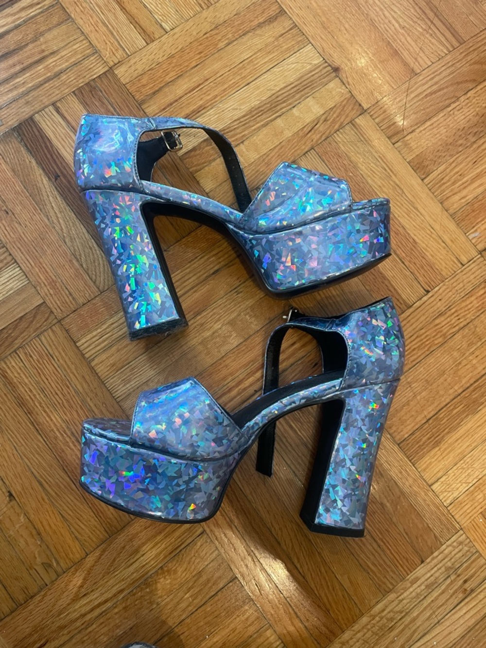 Holographic Platform High Heel Sandals - Iridescent Blue